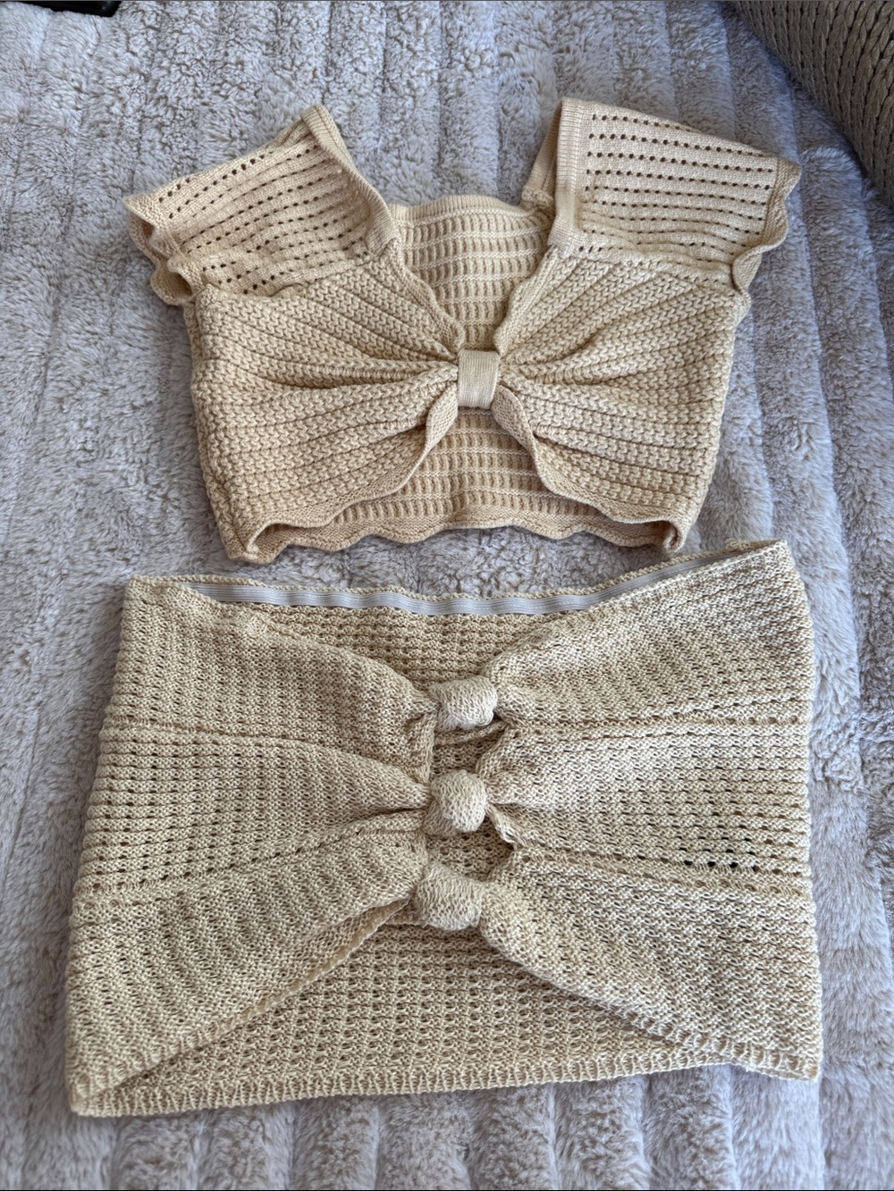Knit Two-Piece Bow Detail Crop Tops Size Small - Shein